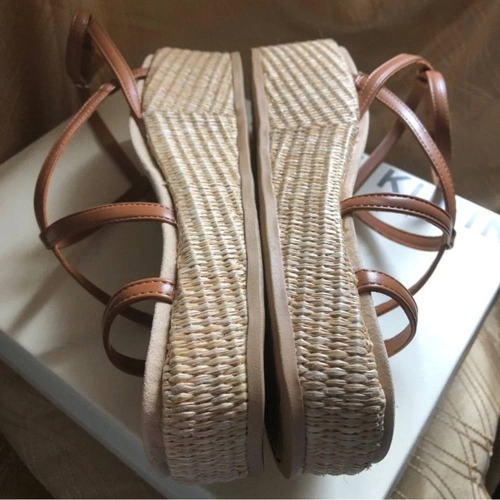Anne Klein Verano iflex brown‎ beige espadrille wedge Sandals 9.5 New